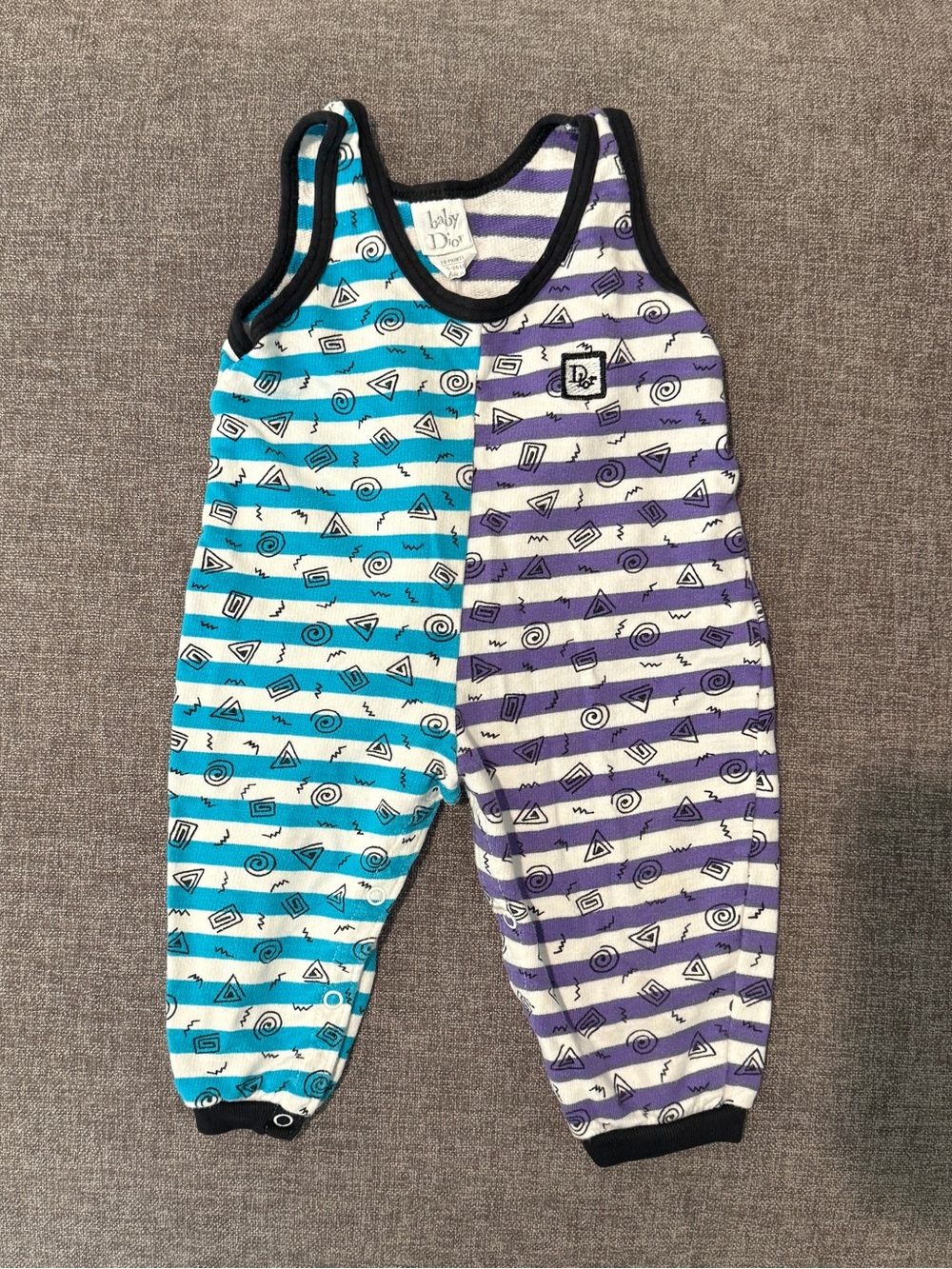 Vintage Baby Dior Striped Sleeveless One-Piece in Teal and Purple